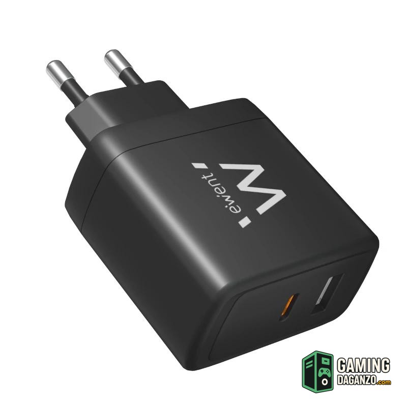 Ewent Cargador Rapido USB-A Y USB-C, GanFast, 65W