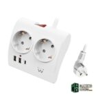 EWENT EW3870 Regleta 2  Shucko 2 Usb-A 1 Usb-C Bl.