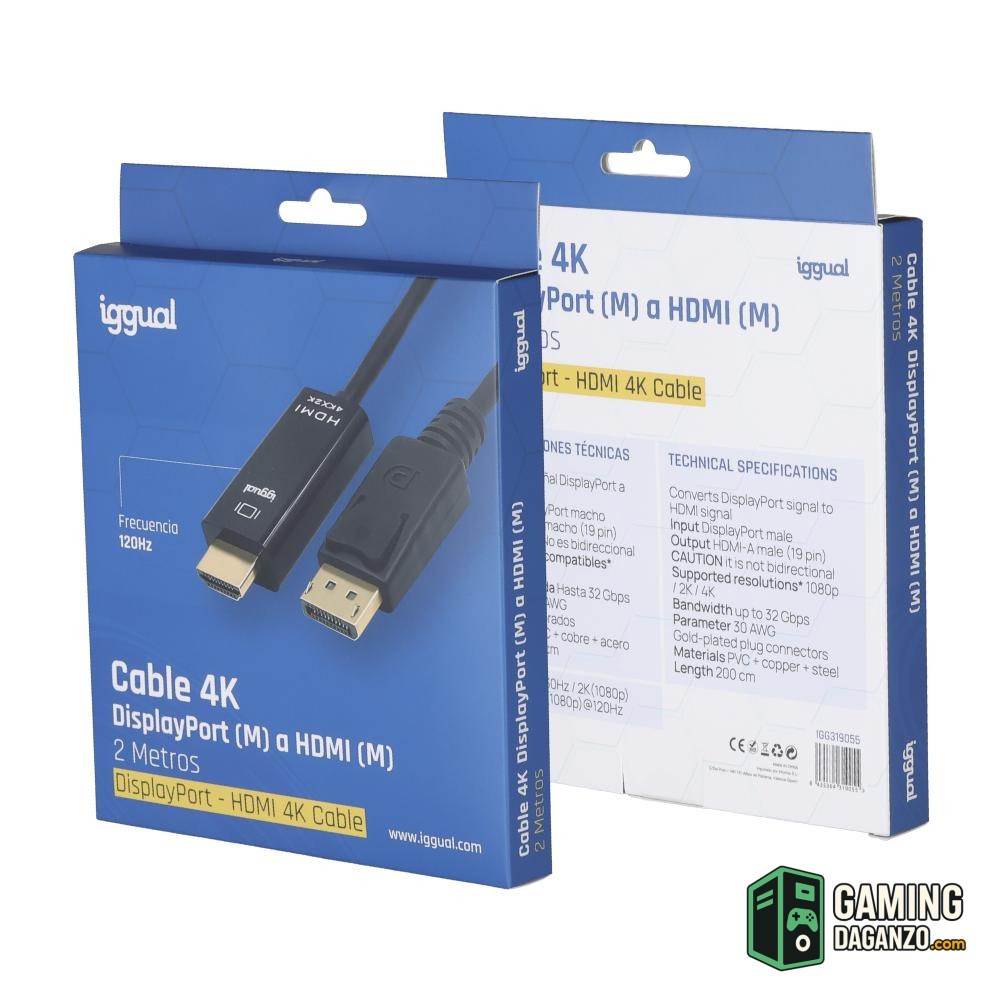 iggual Cable DisplayPort (M) a HDMI (M) 4K 2metros-Accesorios Imagen y Sonido-1 Gamingdaganzo.com