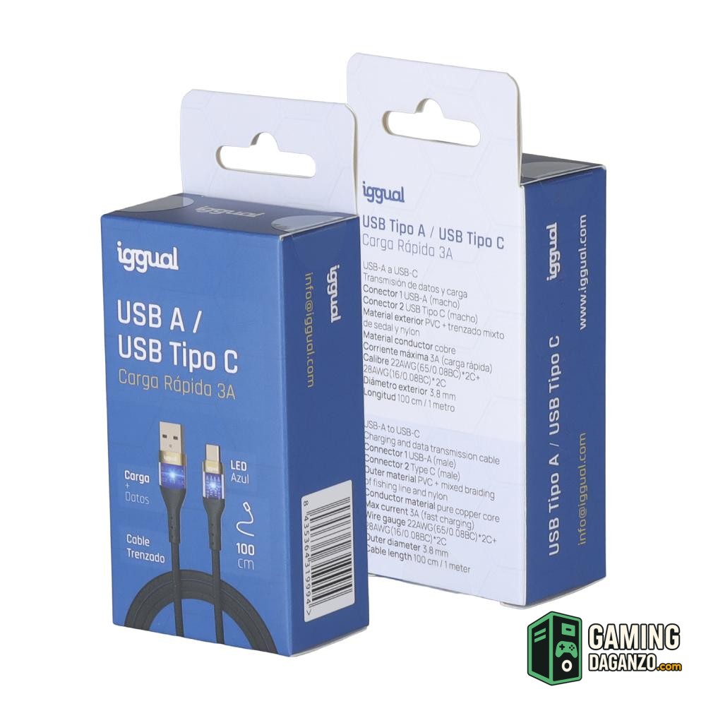 iggual Cable USB-A a tipo C 3A 100 cm trenzado LED