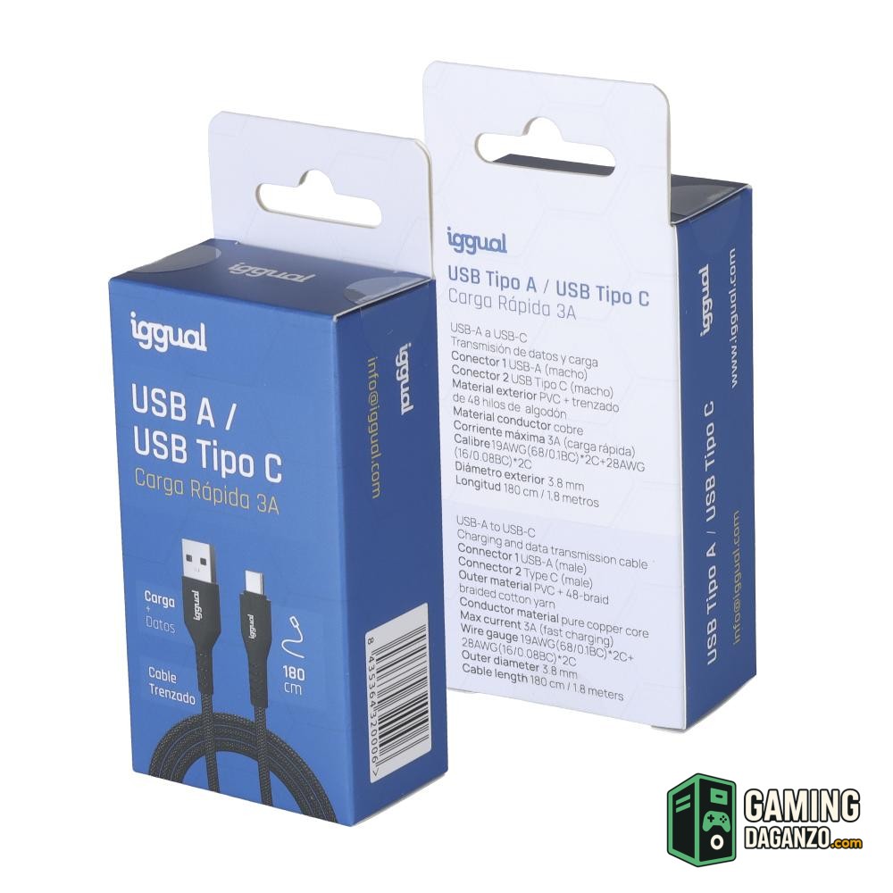 iggual Cable USB-A a tipo C 3A 180 cm trenzado