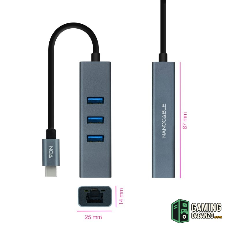 Nanocable Conversor USB-C Ethernet +3xUSB 3.0-Accesorios Redes-1 Gamingdaganzo.com