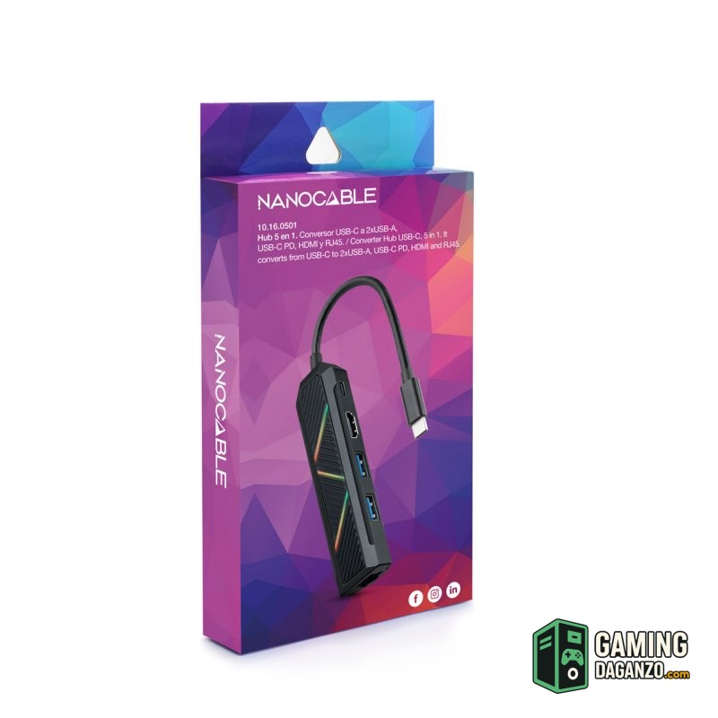 Nanocable Hub USB-C 5 en 1 USB-A+USB-C+HDMI+RJ45-Accesorios Imagen y Sonido-1 Gamingdaganzo.com