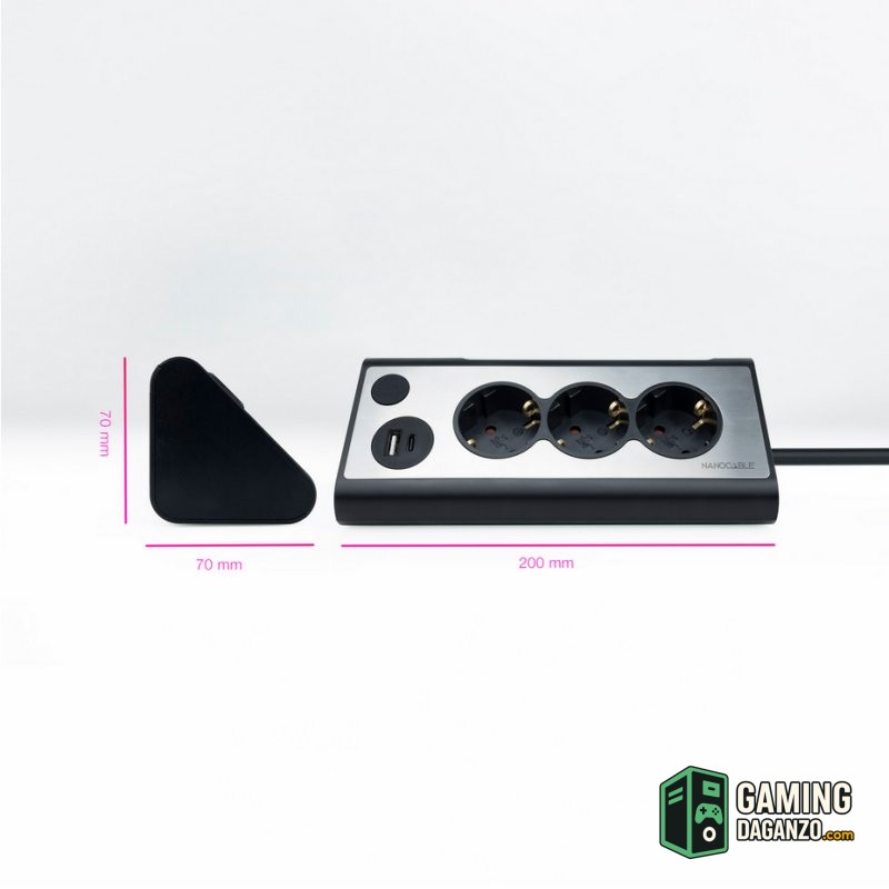 Nanocable Regleta 3 tomas schuko + 2 USB luz Negro