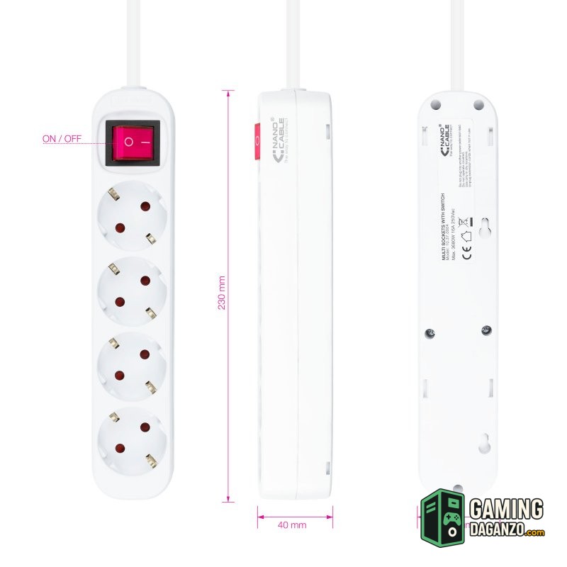 Nanocable Regleta 4 tomas con interruptor Blanca