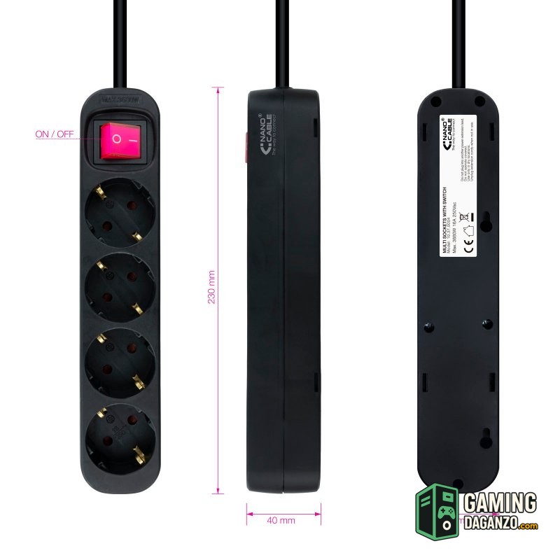 Nanocable Regleta 4 tomas con interruptor Negro