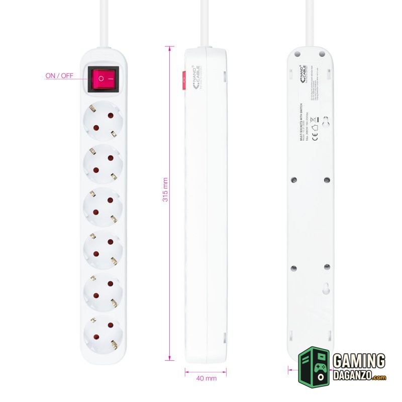 Nanocable Regleta 6 tomas con interruptor Blanca