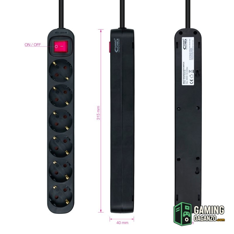 Nanocable Regleta 6 tomas con interruptor Negro