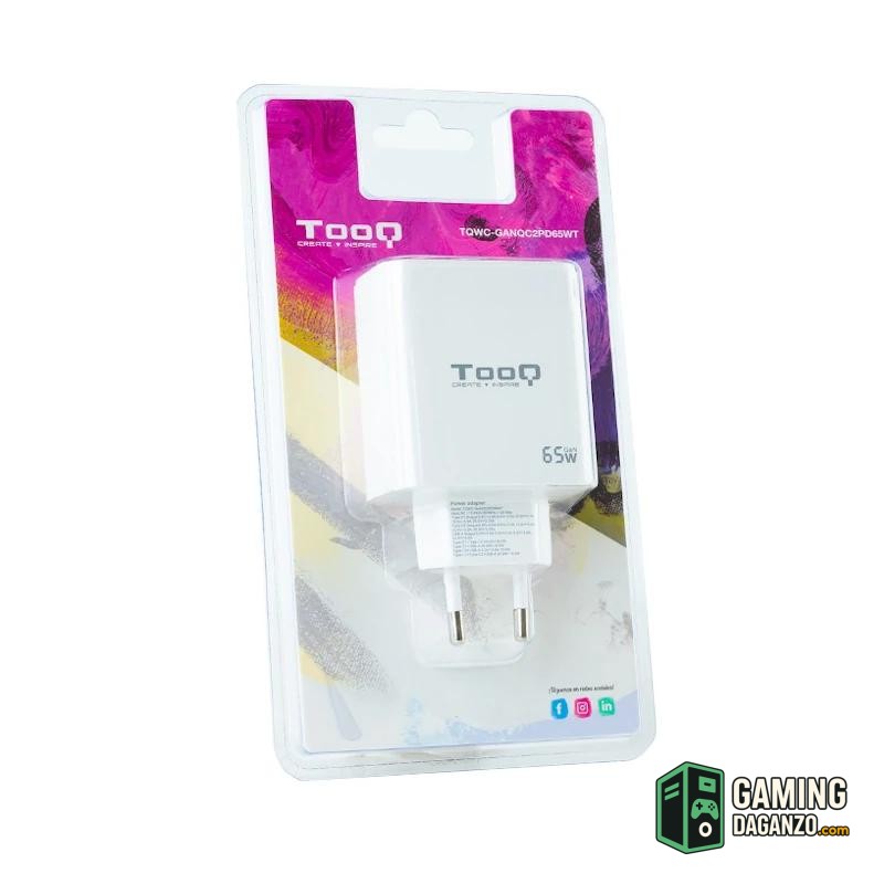 TOOQ Cargador pared GAN 2xUSB-C 1xUSB-A 45W+20W